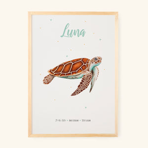 Birth poster sea turtle - personalised - A3