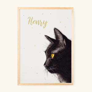 Birth poster black cat - personalised - A3