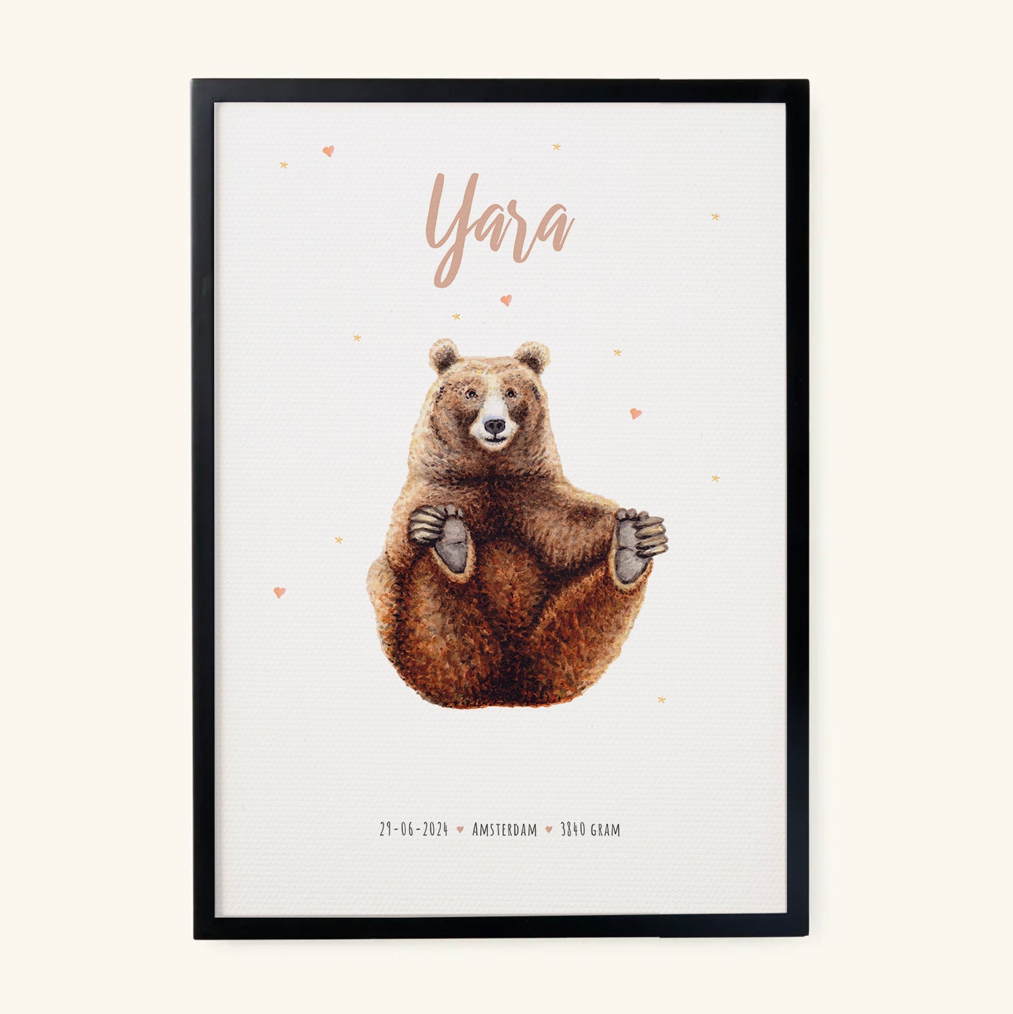 Geboorteposter beer - gepersonaliseerd - A3