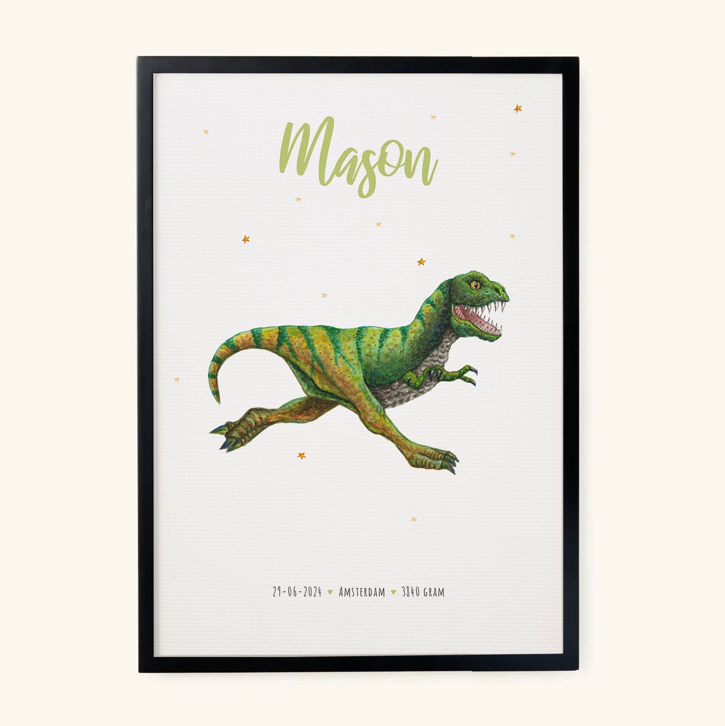 Geboorteposter dino - gepersonaliseerd - A3