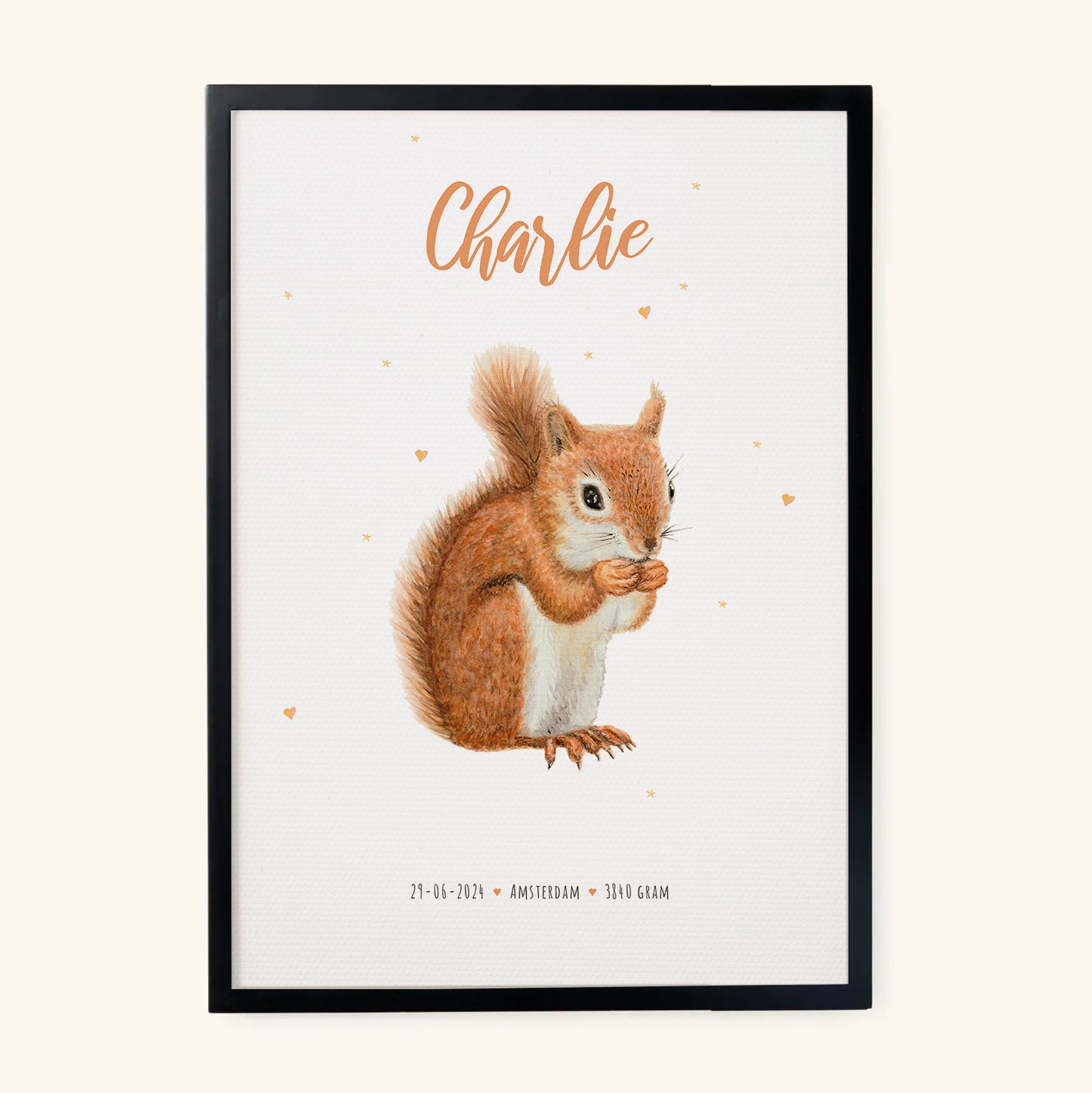 Geboorteposter eekhoorn - gepersonaliseerd - A3