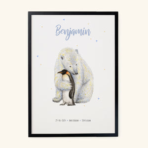 Poster ijsbeer en pinguïn - Art print