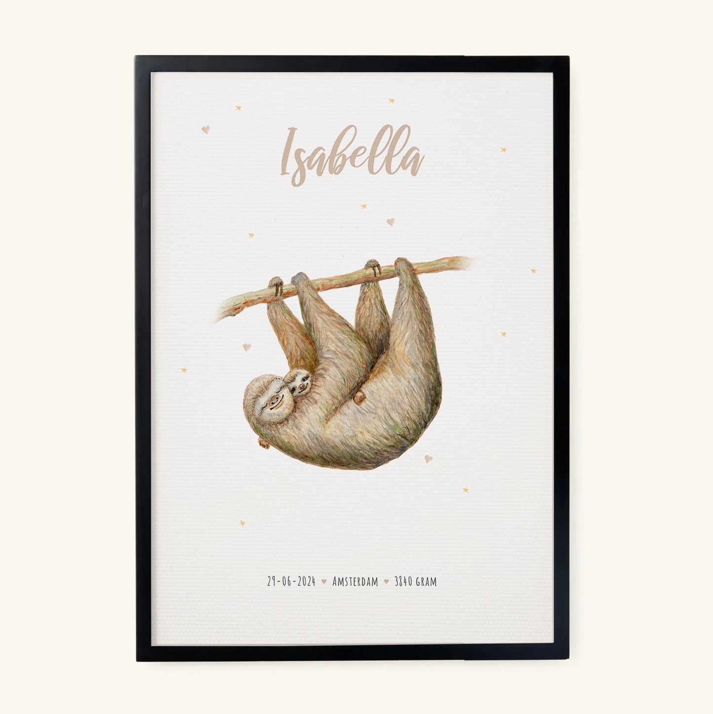 Birth poster sloth - personalized - A3