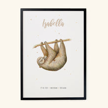 Afbeelding in Gallery-weergave laden, Geboorteposter luiaard - gepersonaliseerd - A3
