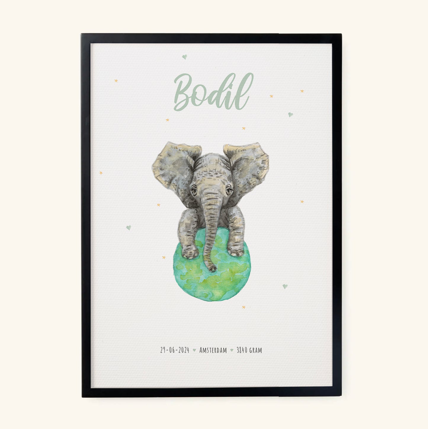 Birth poster elephant - personalized - A3