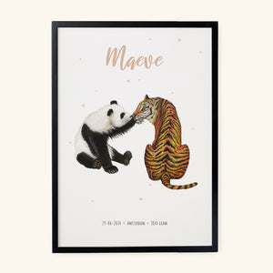 Birth poster tiger panda - personalised - A3