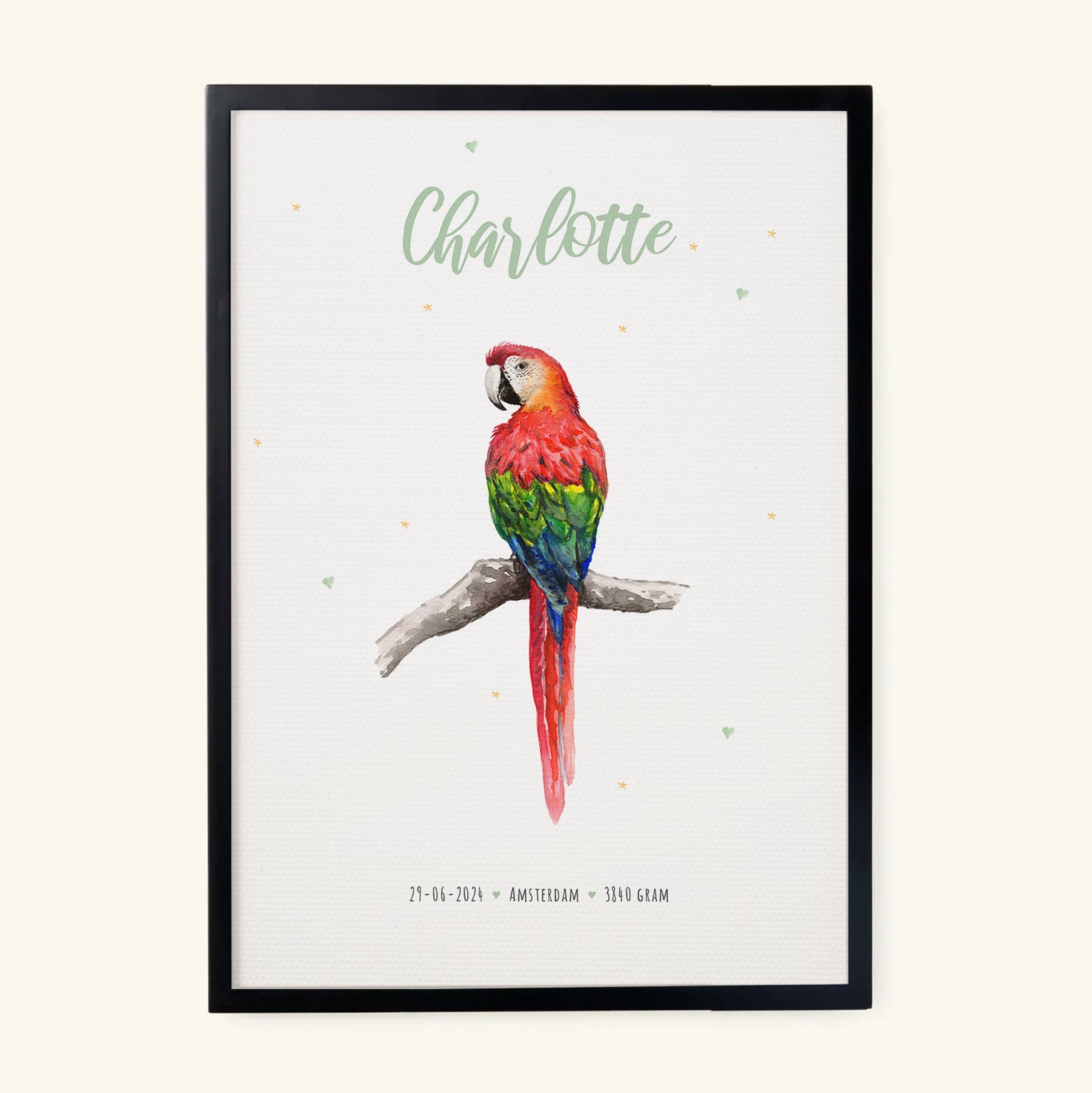 Birth poster parrot - personalized - A3