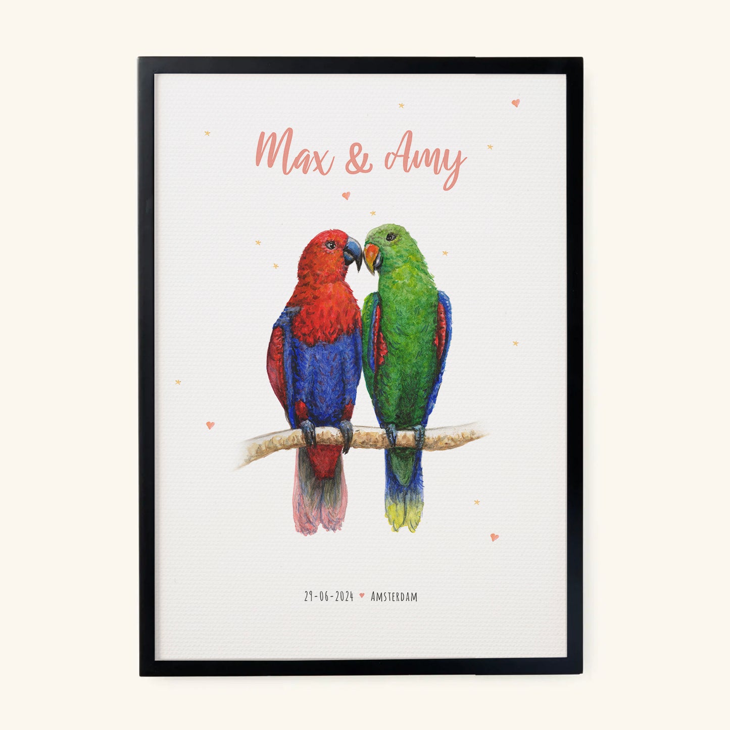 Birth poster parrots - personalized - A3