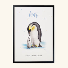 Load image into Gallery viewer, Geboorteposter pinguïns - gepersonaliseerd - A3
