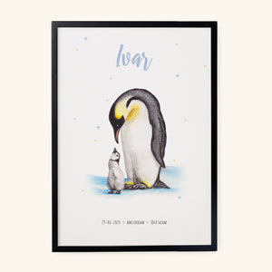 Geboorteposter pinguïns - gepersonaliseerd - A3