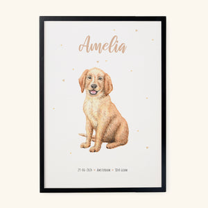 Birth poster puppy dog - personalised - A3