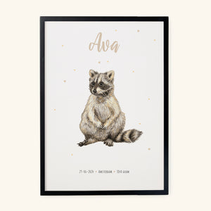 Birth poster raccoon - personalised - A3