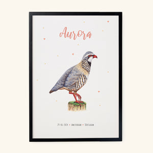 Birth poster red partridge - personalised - A3