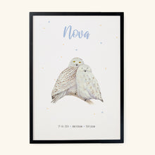 Load image into Gallery viewer, Birth poster snowy owls - personalised - A3
