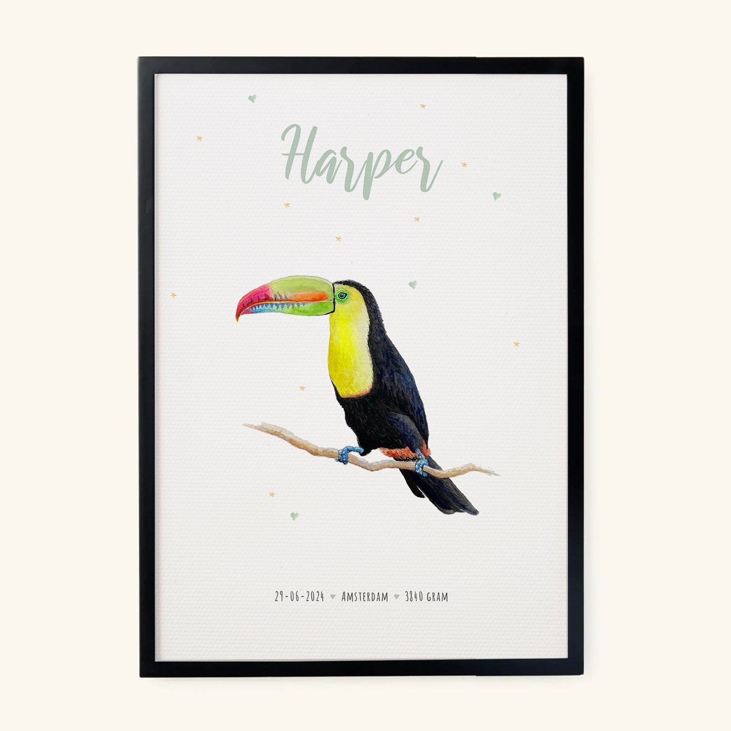 Birth poster toucan - personalised - A3