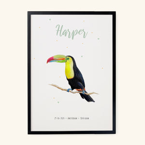 Birth poster toucan - personalised - A3