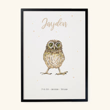 Load image into Gallery viewer, Birth poster owl - personalised - A3
