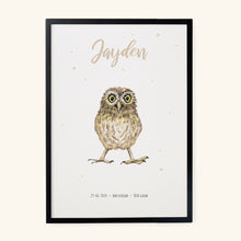 Afbeelding in Gallery-weergave laden, Geboorteposter uiltje - gepersonaliseerd - A3
