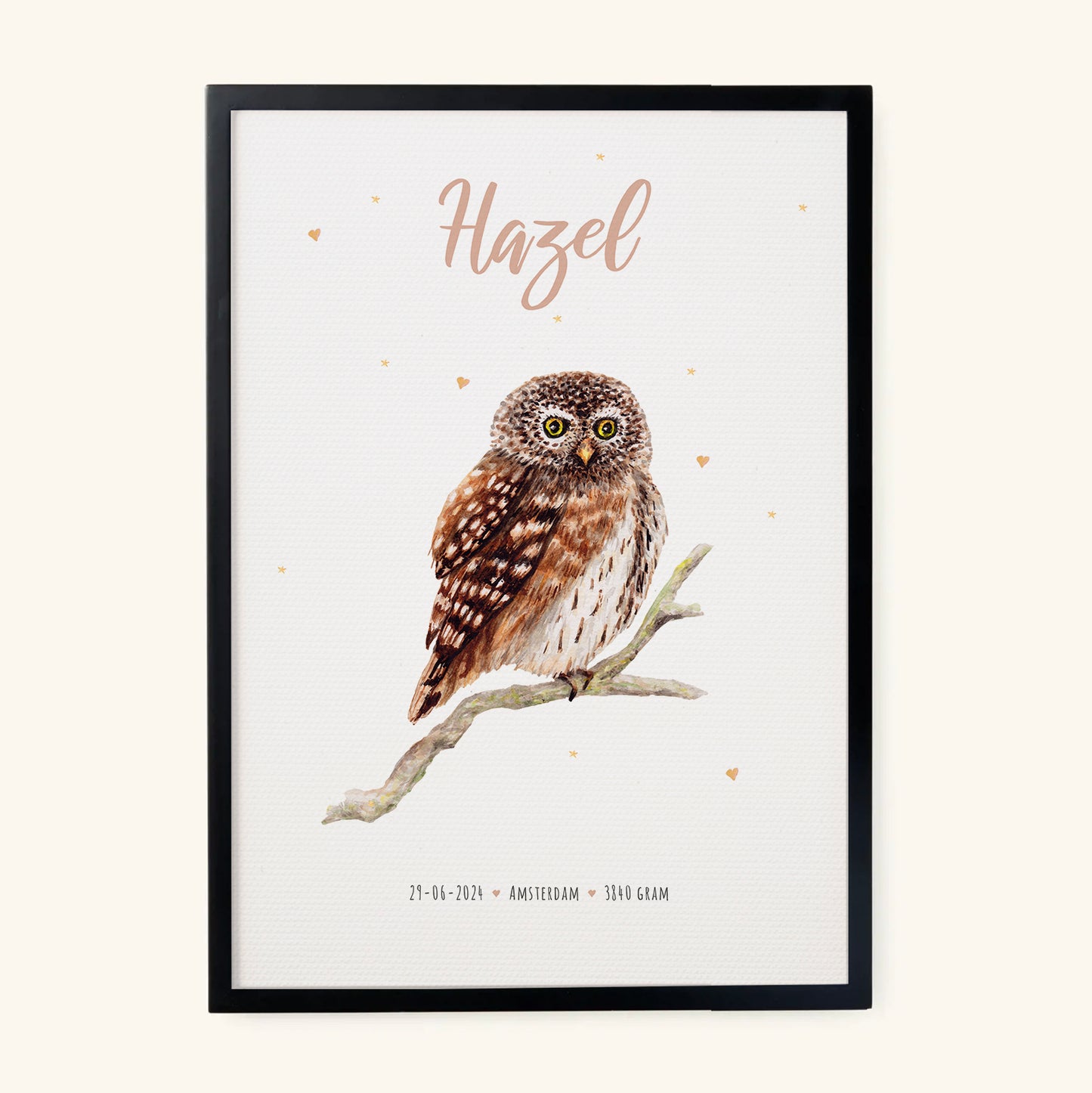 Birth poster owl - personalised - A3