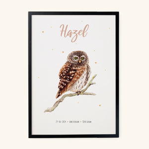 Birth poster owl - personalised - A3