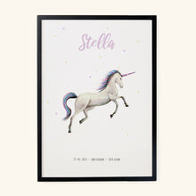 Afbeelding in Gallery-weergave laden, Geboorteposter unicorn - gepersonaliseerd - A3
