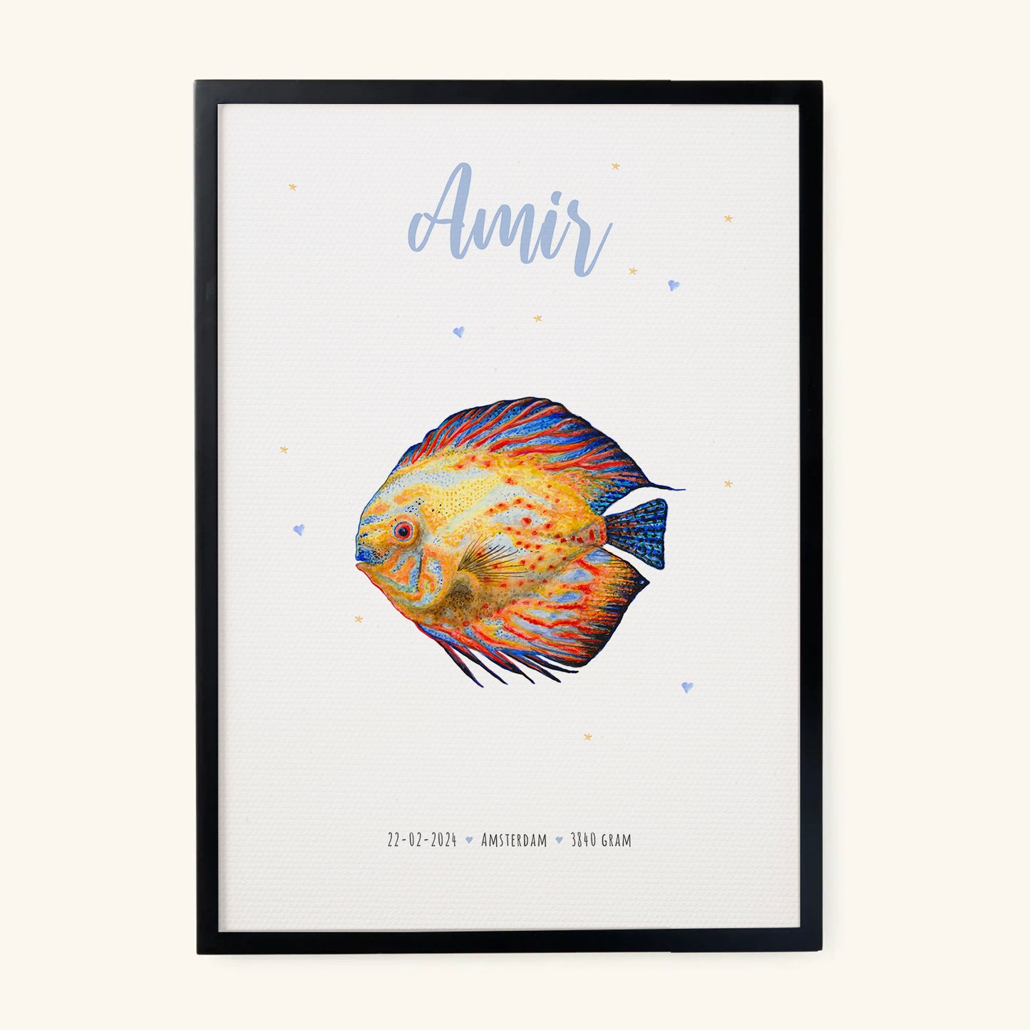 Birth poster fish - personalised - A3