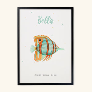 Birth poster tropical fish - personalised - A3