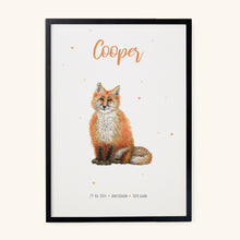 Load image into Gallery viewer, Birth poster fox - personalised - A3
