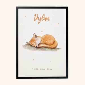 Birth poster little fox - personalised - A3