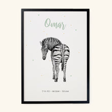 Load image into Gallery viewer, Birth poster zebra - personalised - A3
