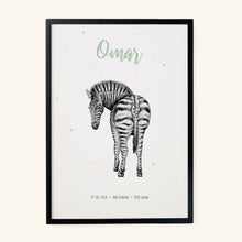 Afbeelding in Gallery-weergave laden, Geboorteposter zebra - gepersonaliseerd - A3
