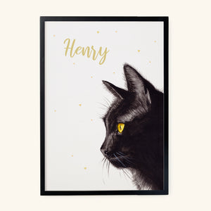 Birth poster black cat - personalised - A3
