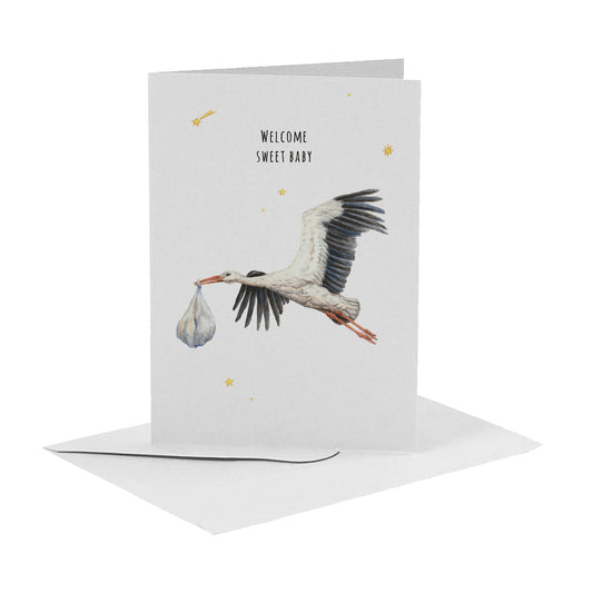 Greeting card baby stork - Welcome sweet baby
