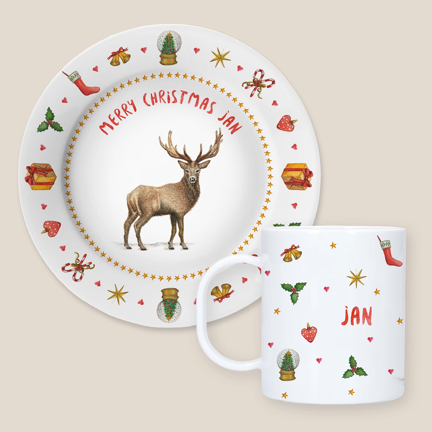 Kids personalized Christmas dinner name plate deer