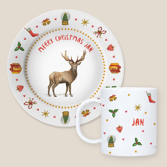 Kids personalized Christmas dinner name plate deer
