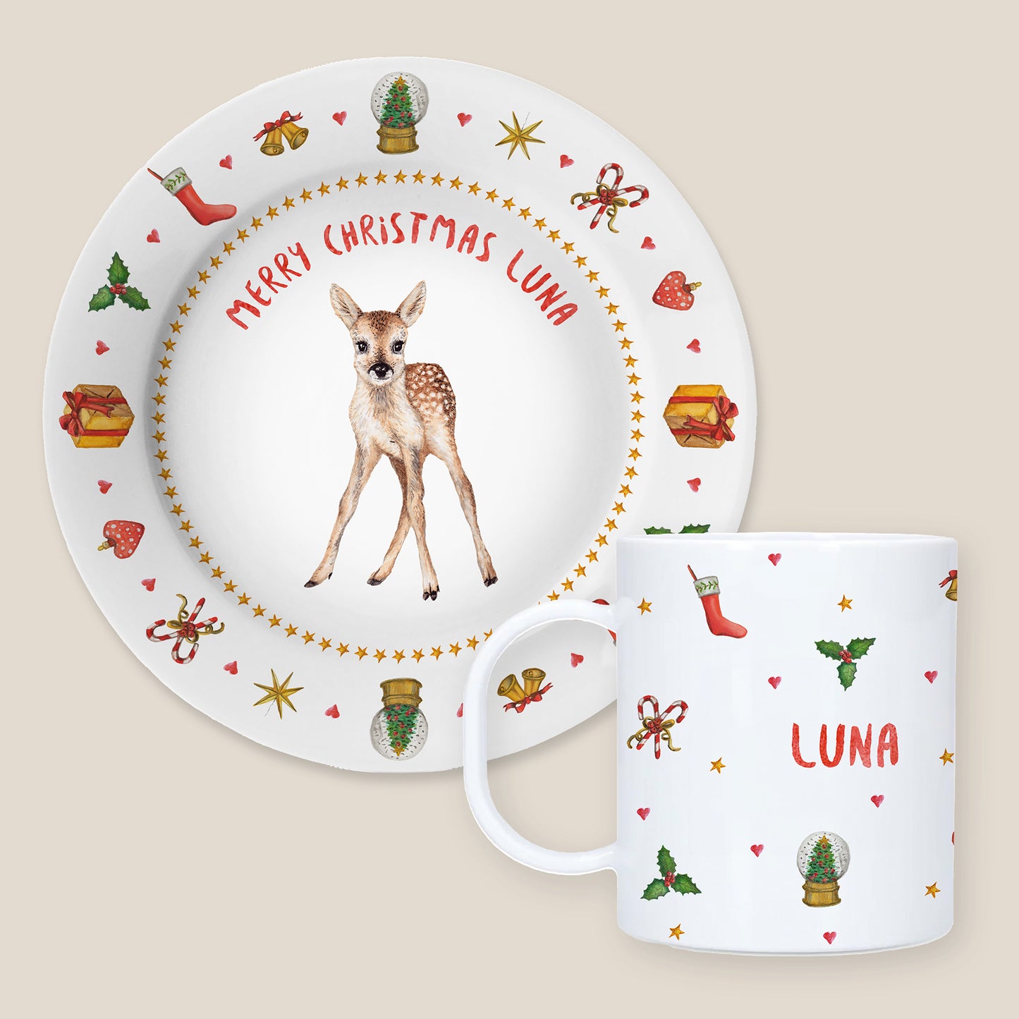 Kids personalized Christmas dinner name plate deer