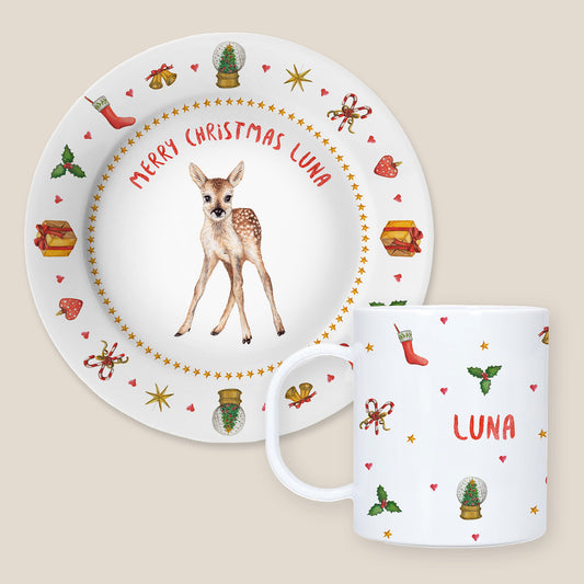 Kids personalized Christmas dinner name plate deer