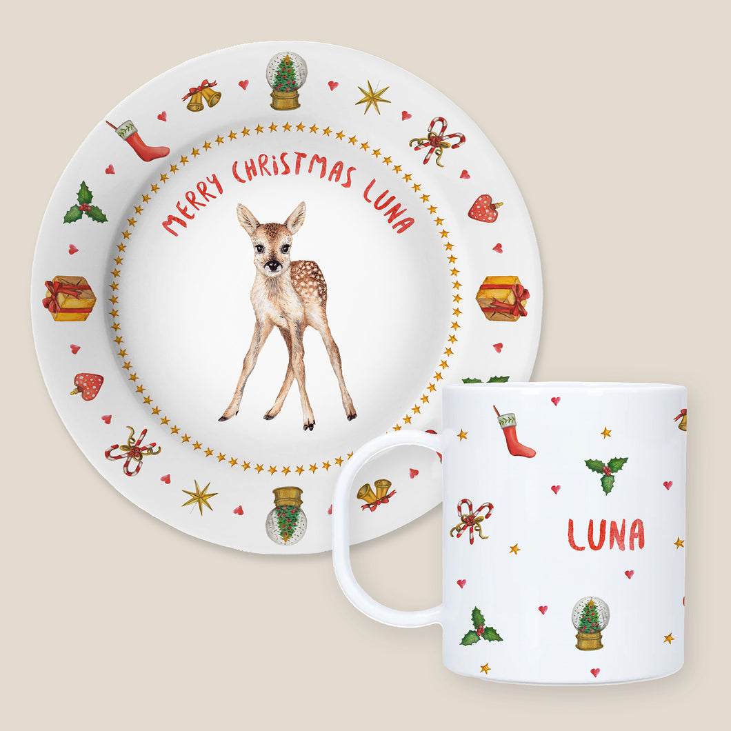 Kinderteller Hirsche Weihnachten mit Namen