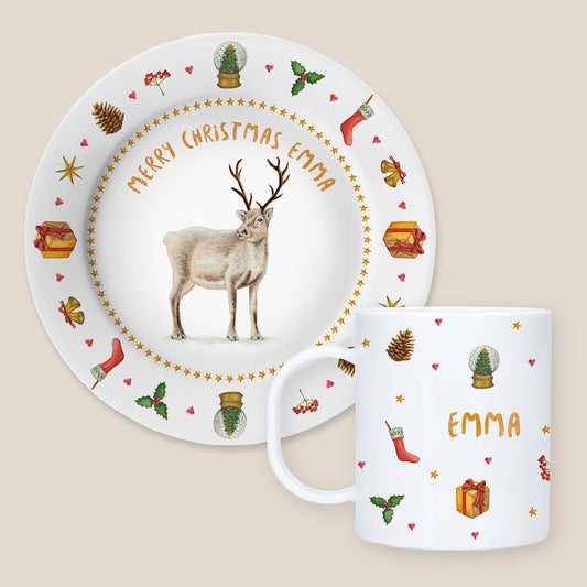 Kids personalized Christmas dinner name plate deer