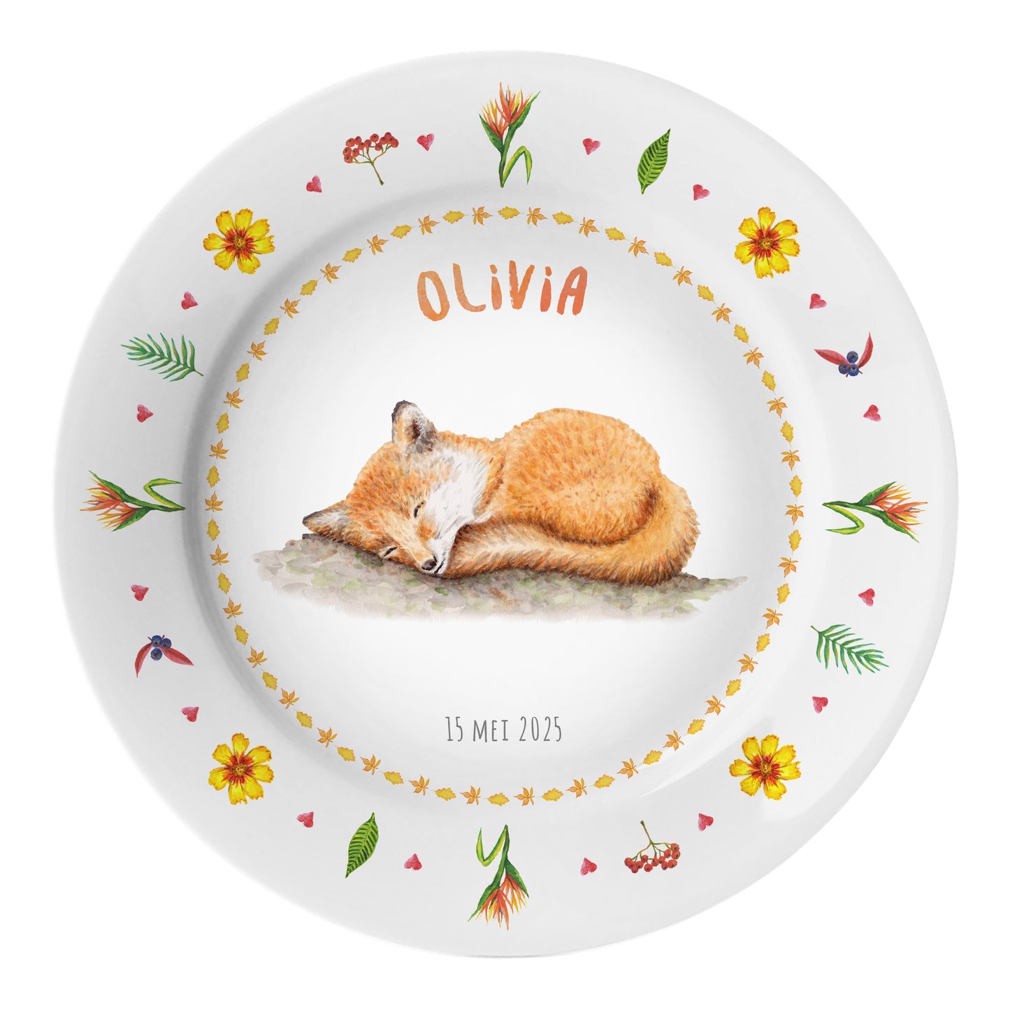 Kids personalized dinner name plate fox