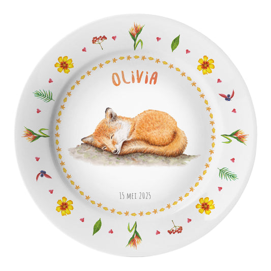 Kids personalized dinner name plate fox