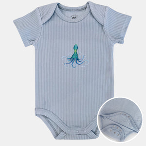 Meegroeiromper octopus - soft blue shortsleeve