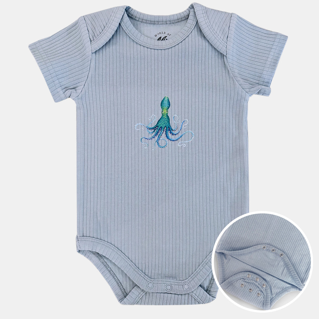 Meegroeiromper octopus - soft blue shortsleeve