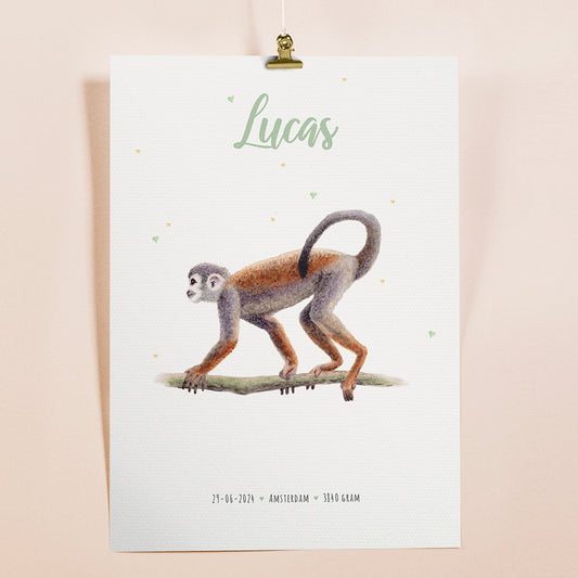 Birth poster monkey - personalized - A3