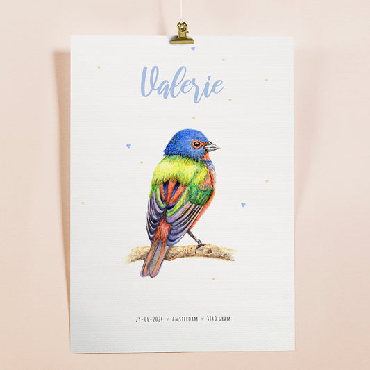 Birth poster bunting bird - personalized - A3