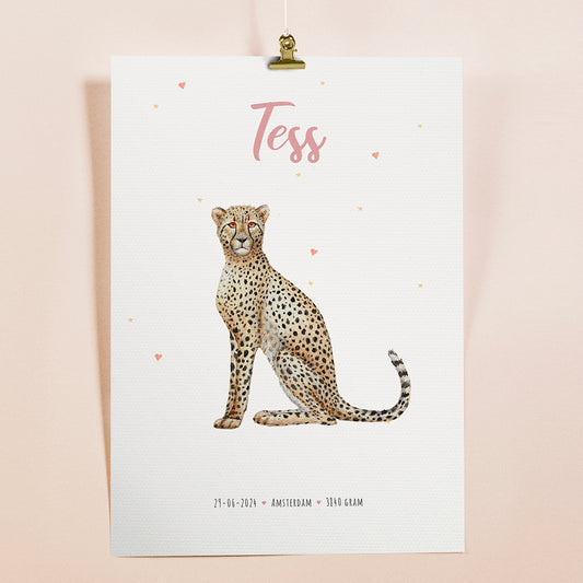 Birth poster cheetah - personalized - A3