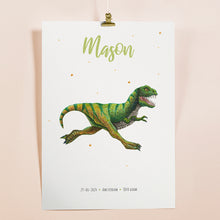 Load image into Gallery viewer, Geboorteposter dino - gepersonaliseerd - A3
