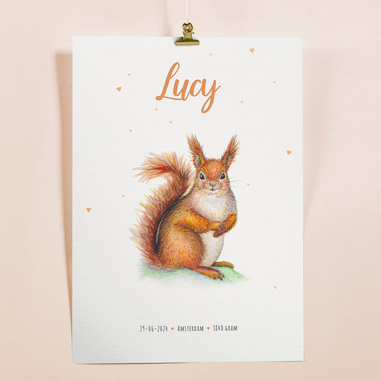 Birth poster squirrel - personalized - A3