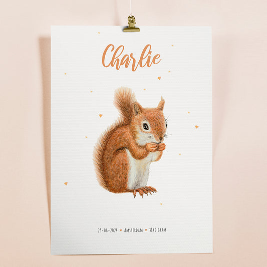 Birth poster squirrel - personalized - A3