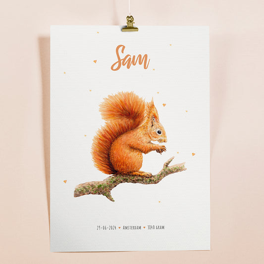 Birth poster squirrel - personalized - A3
